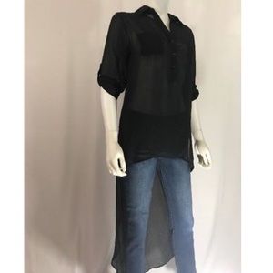 Xhilaration Women's High Low Button Shirt Black